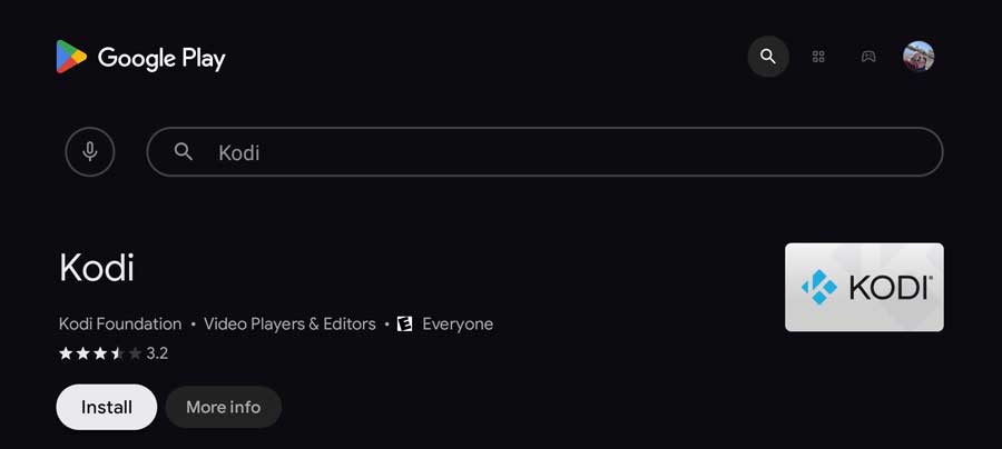 Search for Kodi in the Google Play Store
