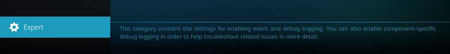 Kodi Settings menu level = Expert