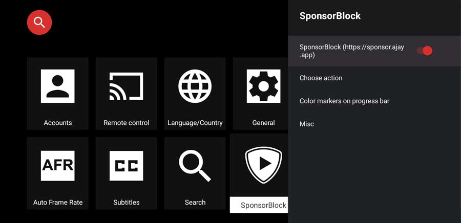 SponsorBlock settings on SmartTubeNext