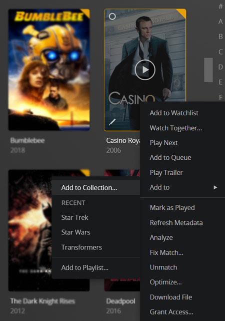 Manually adding a movie to a collection