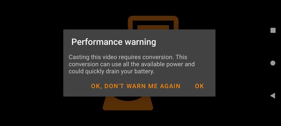 Casting from VLC performance warning
