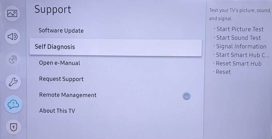 Samsung TV Settings->Support menu