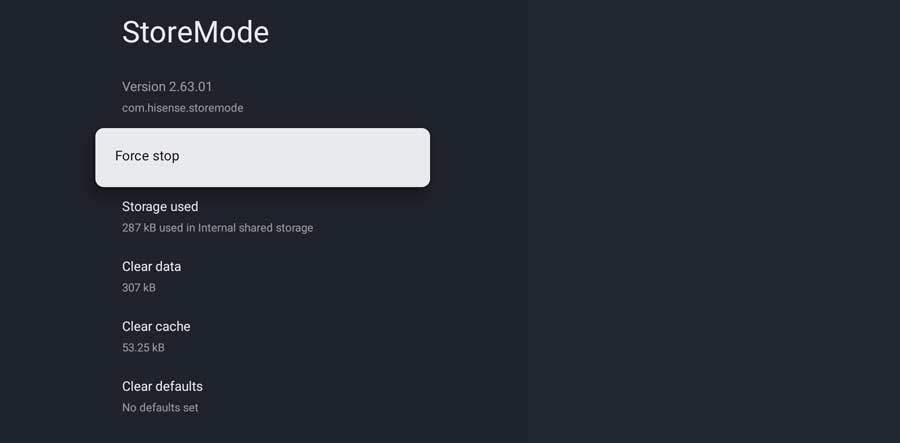 Select Force Stop on the Store Mode app