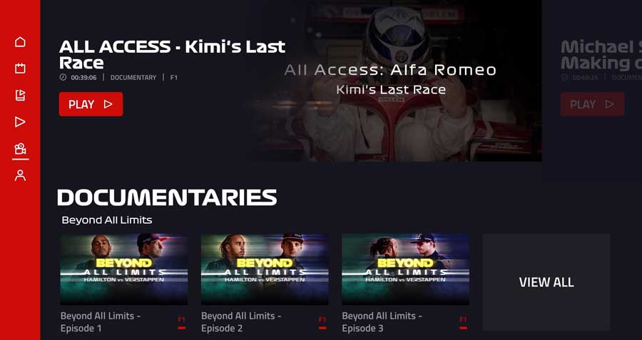 F1 TV Android TV app: Documentaries section