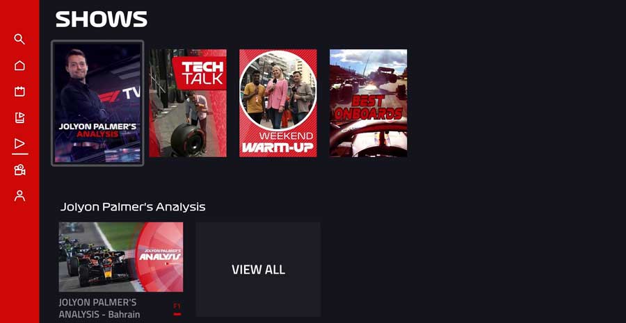 F1 TV app: Shows section