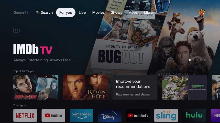 google TV For You tab