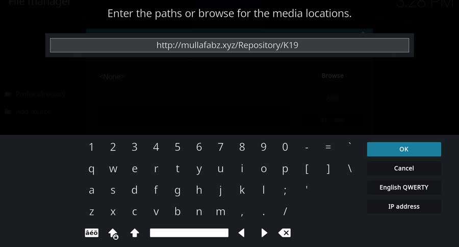 Entering the file source for the Rising Tides Kodi addon repository