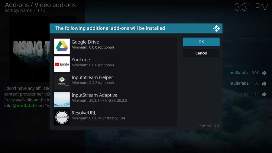 There may be additional dependent addons to install