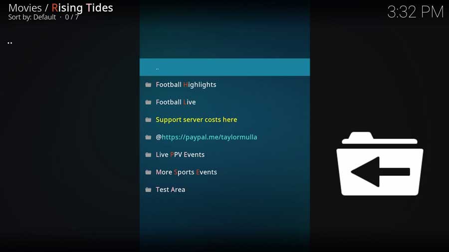 The Rising Tides Kodi Addon menu