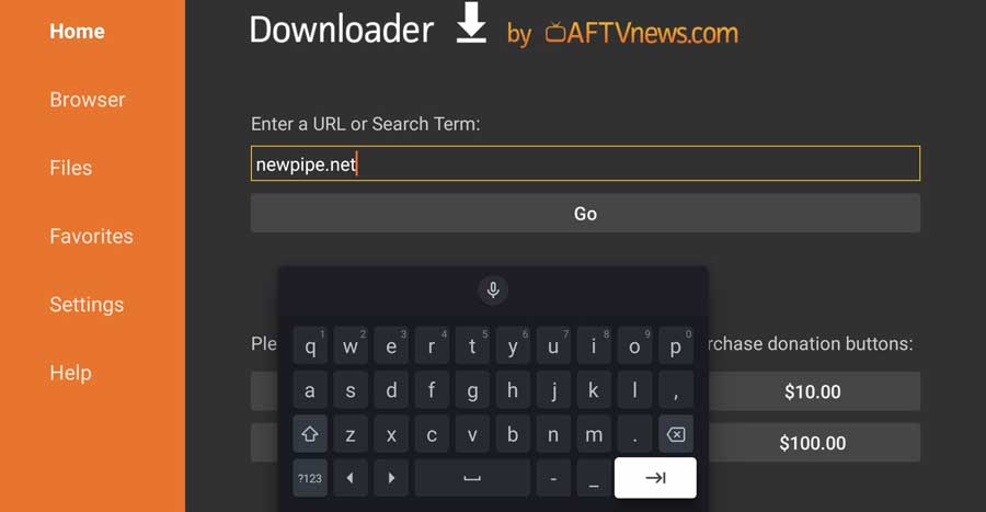 Opening newpipe.net on the Downloader app