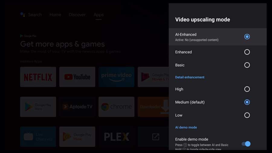 NVIDIA Shield AI Upscaling Settings Menu