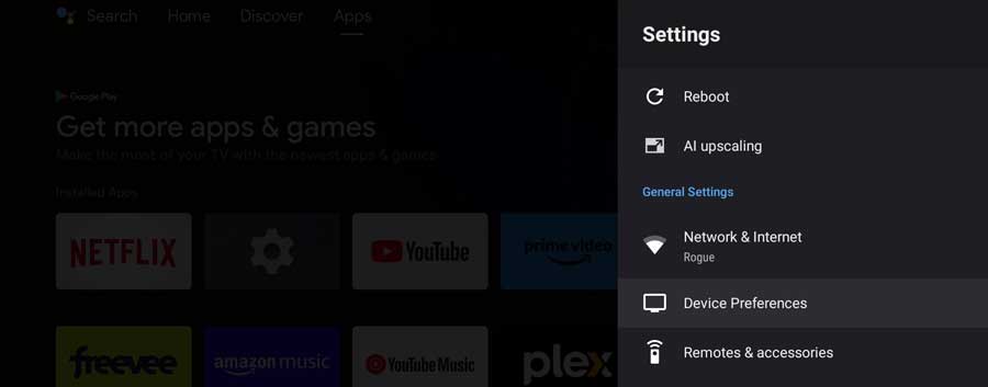 NVIDIA Shield settings: Device Preferences