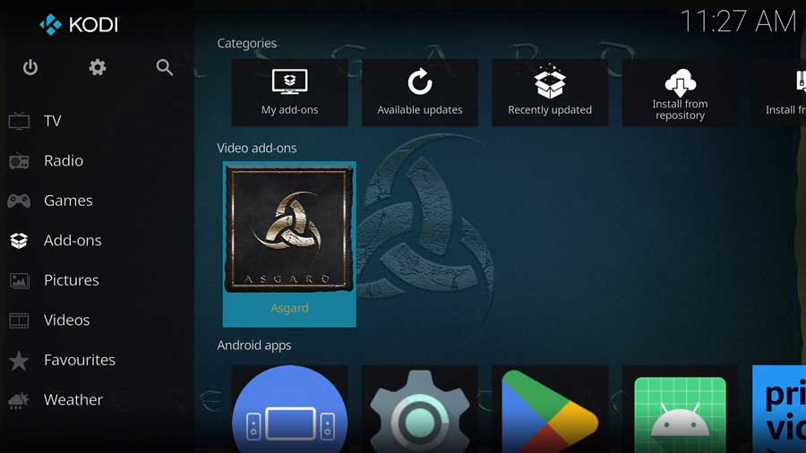 click on the icon to launch the Asgard Kodi addon