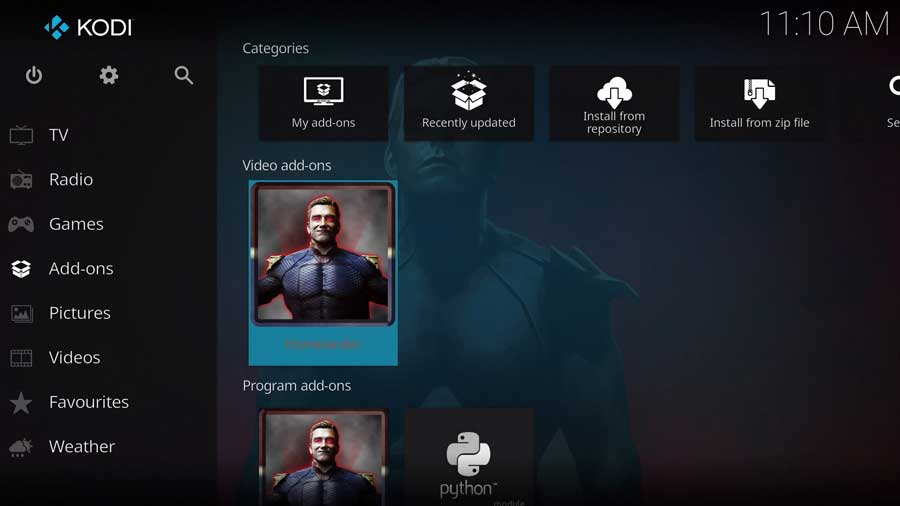 Click the icon to launch the Homelander Kodi addon