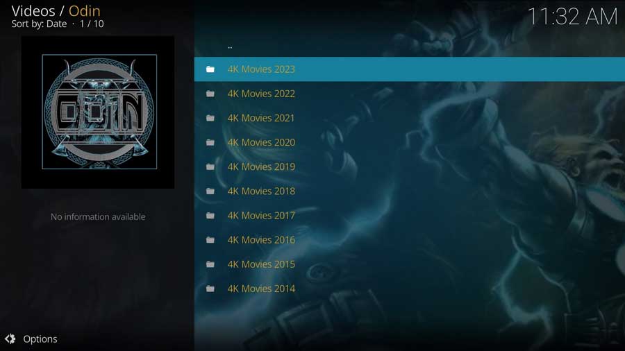 4K content on the Odin Kodi addon