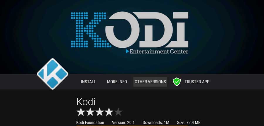 Kodi app detail page on Aptoide TV