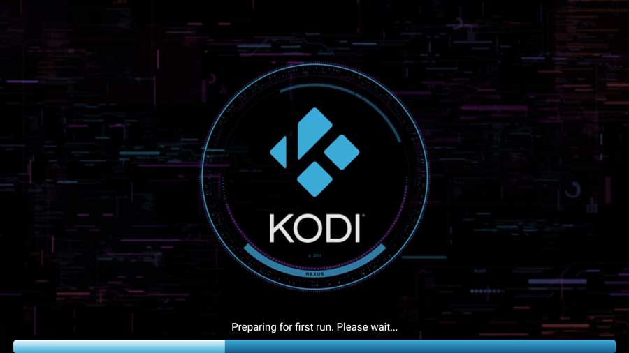 Kodi first launch splash screen